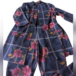 Two Piece Floral Plaid Suit